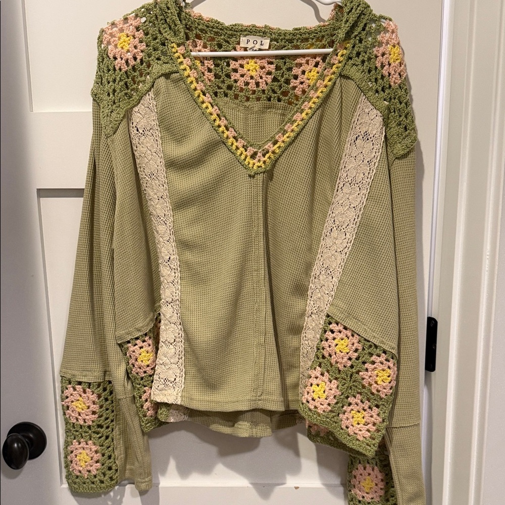 POL Boho Crochet Knit Sweater